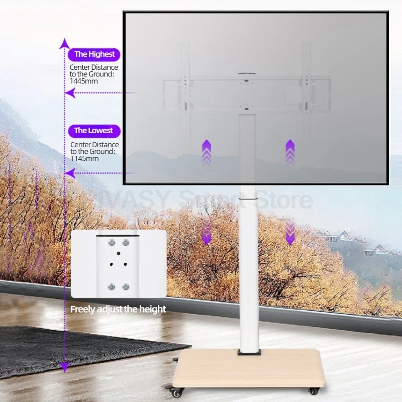 ل 26-75 بوصة تلفزيون حامل الهاتف المحمول ارتفاع قابل للتعديل مؤتمر البث المباشر الطابق عرض المحرك رف التلفزيون الصلب المدرفلة على البارد