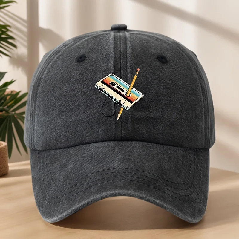 

Vintage Cassette Tape CD Printed Baseball Cap, Classic Washed And Aged Duckbill Hat, Soft Top, Comfortable, Adjustable, Suitable
