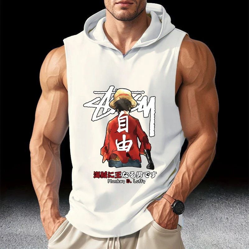 One Pieces Muscles Vests Bodybuilding Sleeveless Loose Hoodie Summer Fitness Tank Tops Open Side Men Workout Gym Hooded Clothing