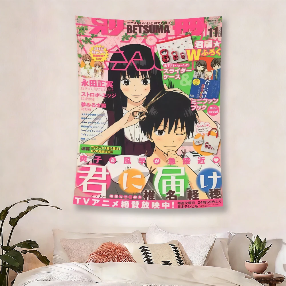 Kimi ni Todoke Anime Tapestry, Sawako Kuronuma & Shota Kazehaya Shoujo Manga Cover Wall Hanging, Retro Japanese Romance Poster