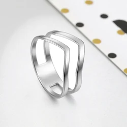 COOLTIME Simple Fashion Wave Ring Stainless Steel Geometrical Party Finger Rings Jewelry Birthday Gift for Women Girls