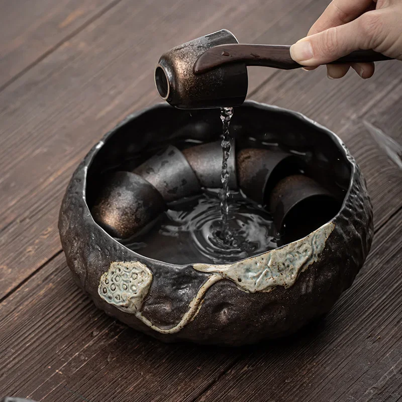 Japanese Gilding Iron Glaze Lotus Seedpod Tea Washing Large Tea Basin Tea Ceremony Tea Dust Cylinder Barrel Washing Cup Wash