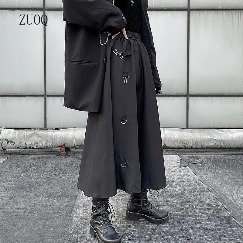 Nouveau 2025 jupes noires femmes Harajuku Style Punk taille haute boucle jupe gothique irrégulière femme Hip Hop Streetwear femme