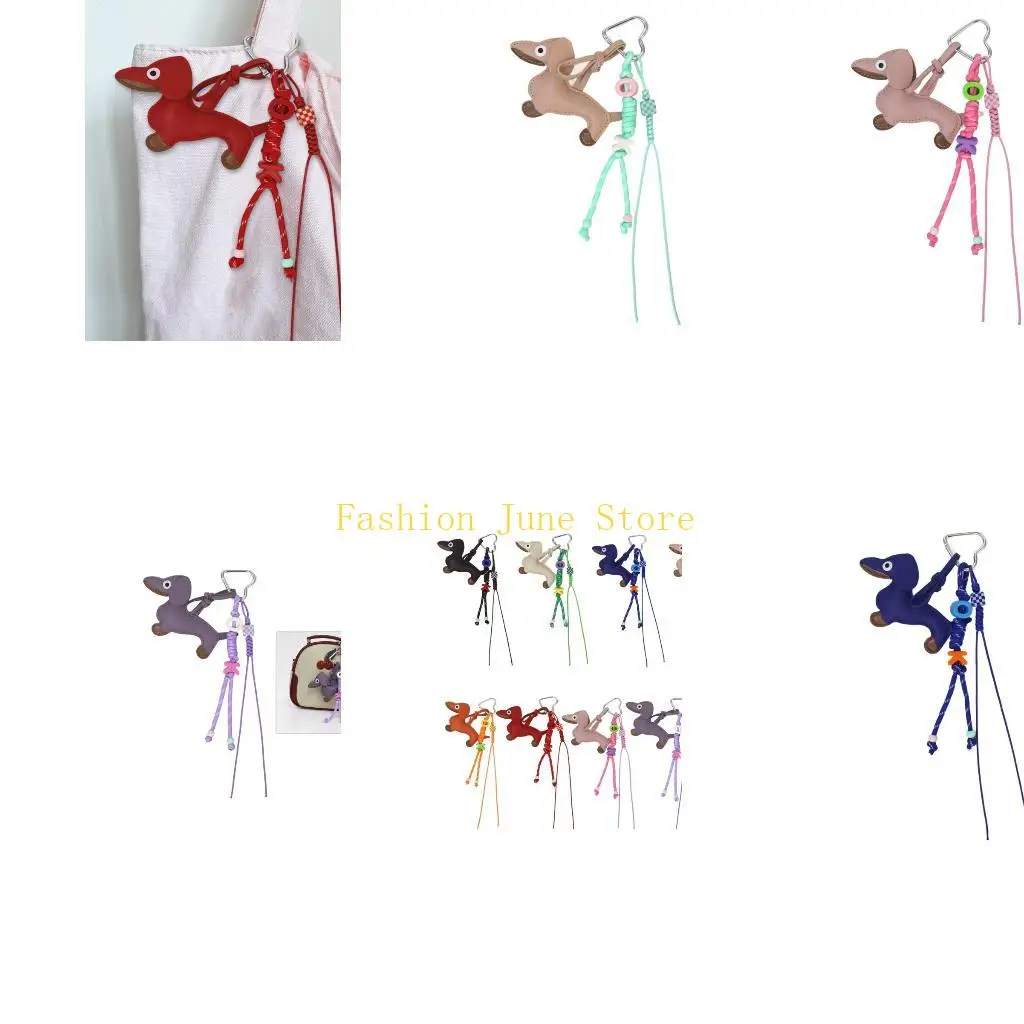 

N5KA Versatile Keyring Decoration Sausage Dog Theme PU Creative Dog Design Keychain