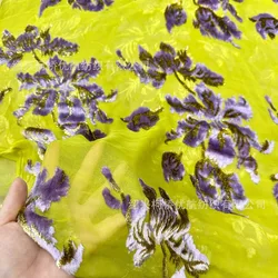 New Woven Velvet Artificial Silk Jacquard Brocade Sticky Velvet Fabric High-End Dress Cheongsam Robe Fashion Yellow