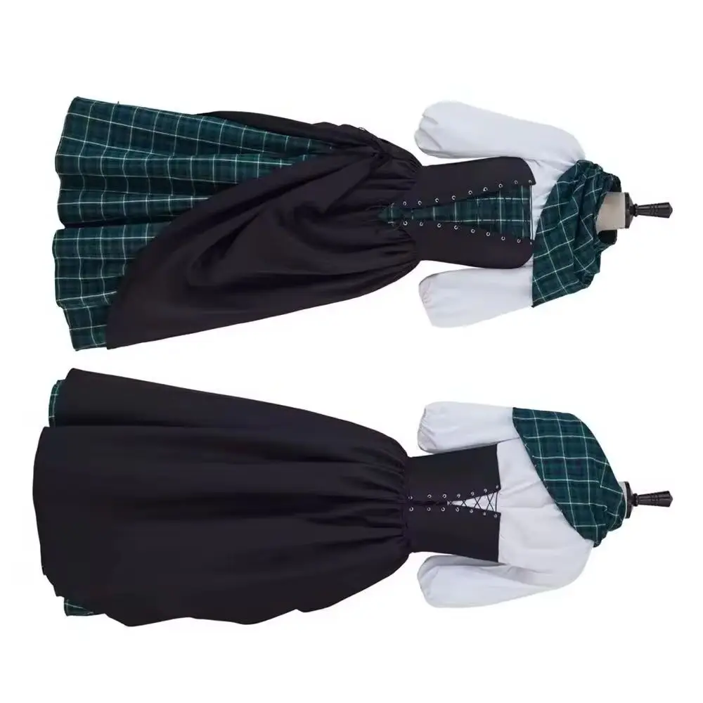 Women's Highland Scotland Costume 18th Century Victorian Rococo Plaid Ball Gown Halloween Carnival Outlander Claire Fraser Dress