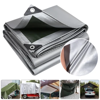 Camping Silver Waterproof Tarpaulin Outdoor Canopy Rain Shade Tent Cover Rainproof Cloth Car Awning Sunshade Hiking Camping Shed