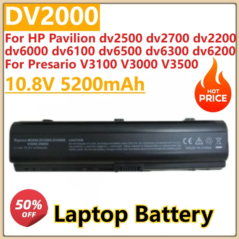 

New 10.8V 5200mAh Laptop battery For HP Pavilion dv2500 dv2700 dv2200 dv6000 dv6500 dv6300 dv6200 Presario V3100 V3000 V3500