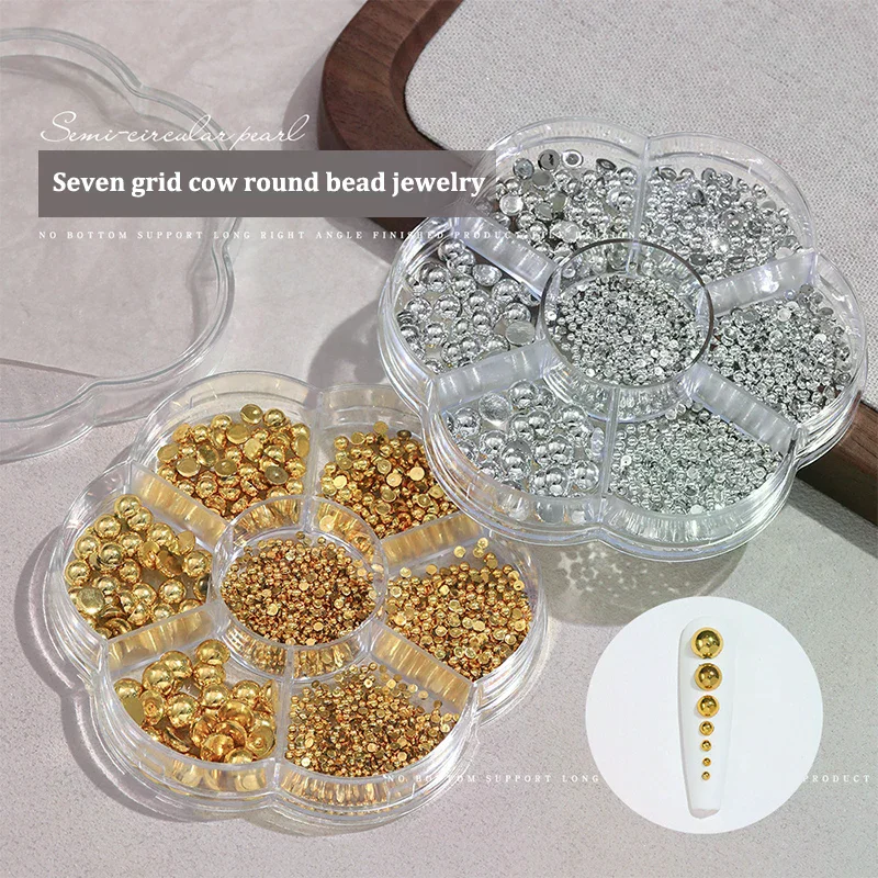 7 Grids Silver Gold Pearl Nail Art Decorations White Half Round Flat Bottom Mixed Size Nail Art Diy Accessories