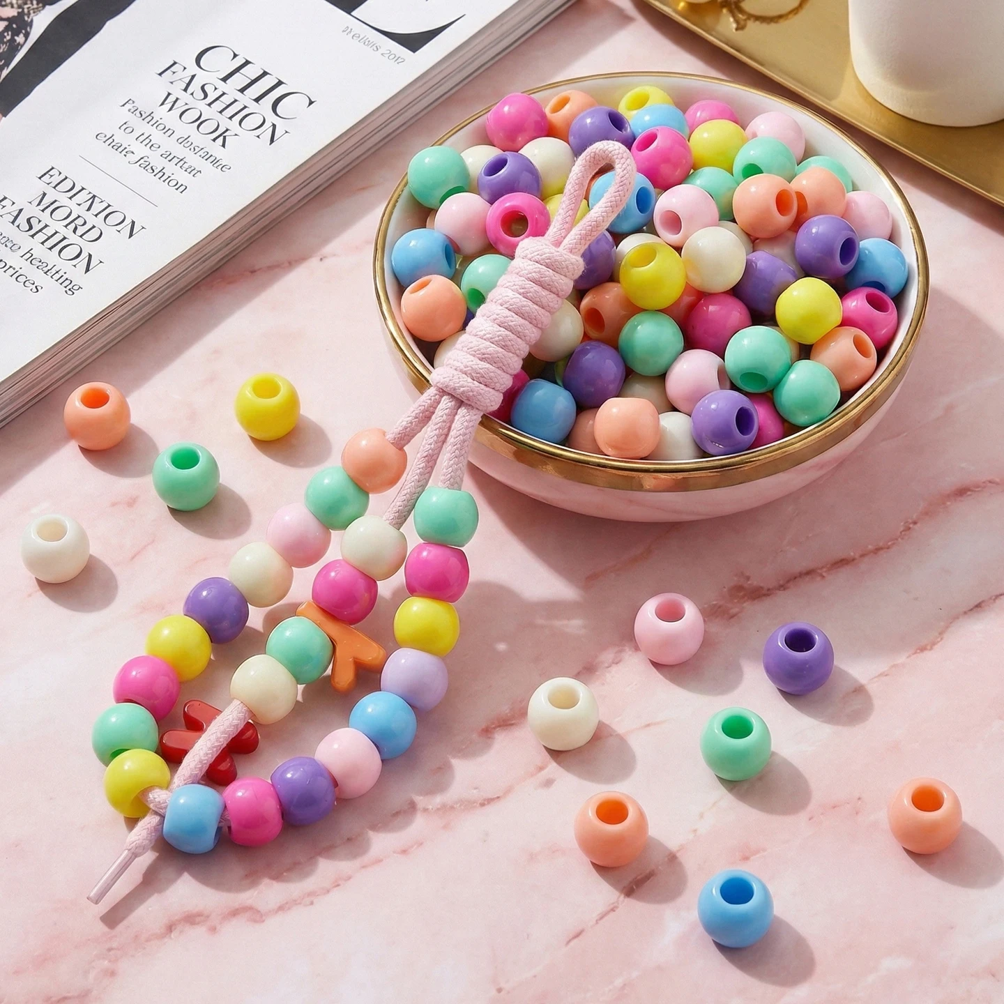 50/100 szt. Kolorowe akrylowe koraliki z dużym otworem 10/12 mm, koraliki dystansowe do samodzielnego tworzenia kolczyków, łańcuszków do telefonów, naszyjników, materiały do wyrobu biżuterii