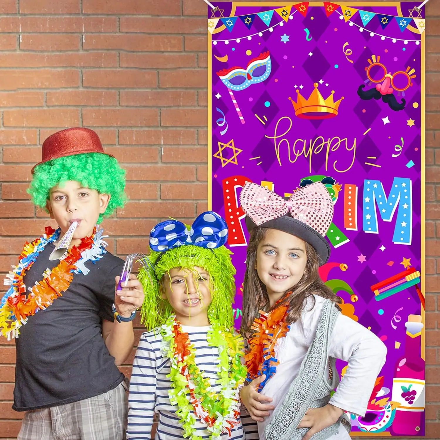 Happy Purim Decorations Door Cover Jewish Purim Front Door Banner for Purim Party