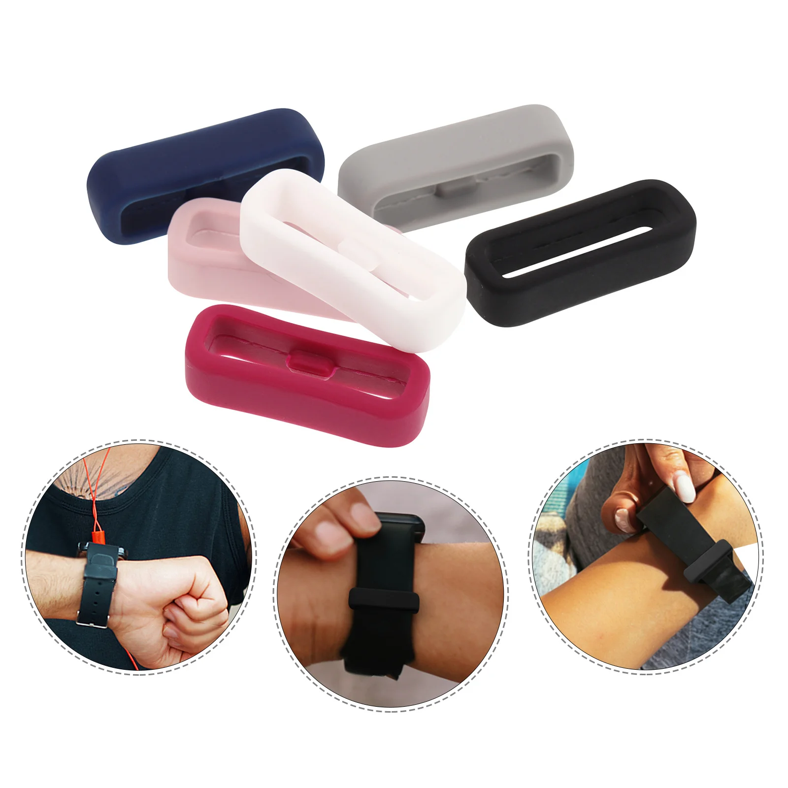 6 قطع من حلقات تثبيت حزام الساعة من السيليكون، حزام آمن، حلقة حارس مرنة لتتبع اللياقة البدنية للساعة الذكية