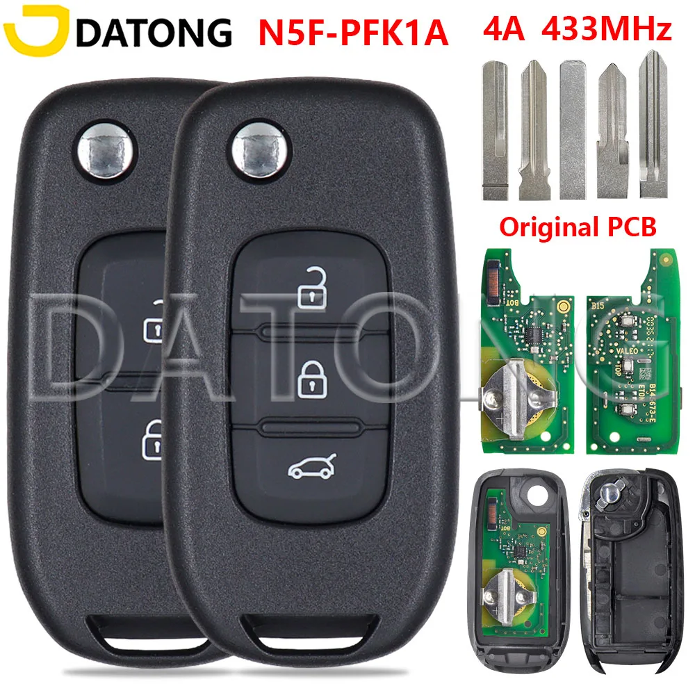 

Datong World Original PCB Board 4A Chip 433MHz Flip Car Ramote Key N5F-PFK1A For Renault Sandero Oroch Logan Duster With DR LOGO