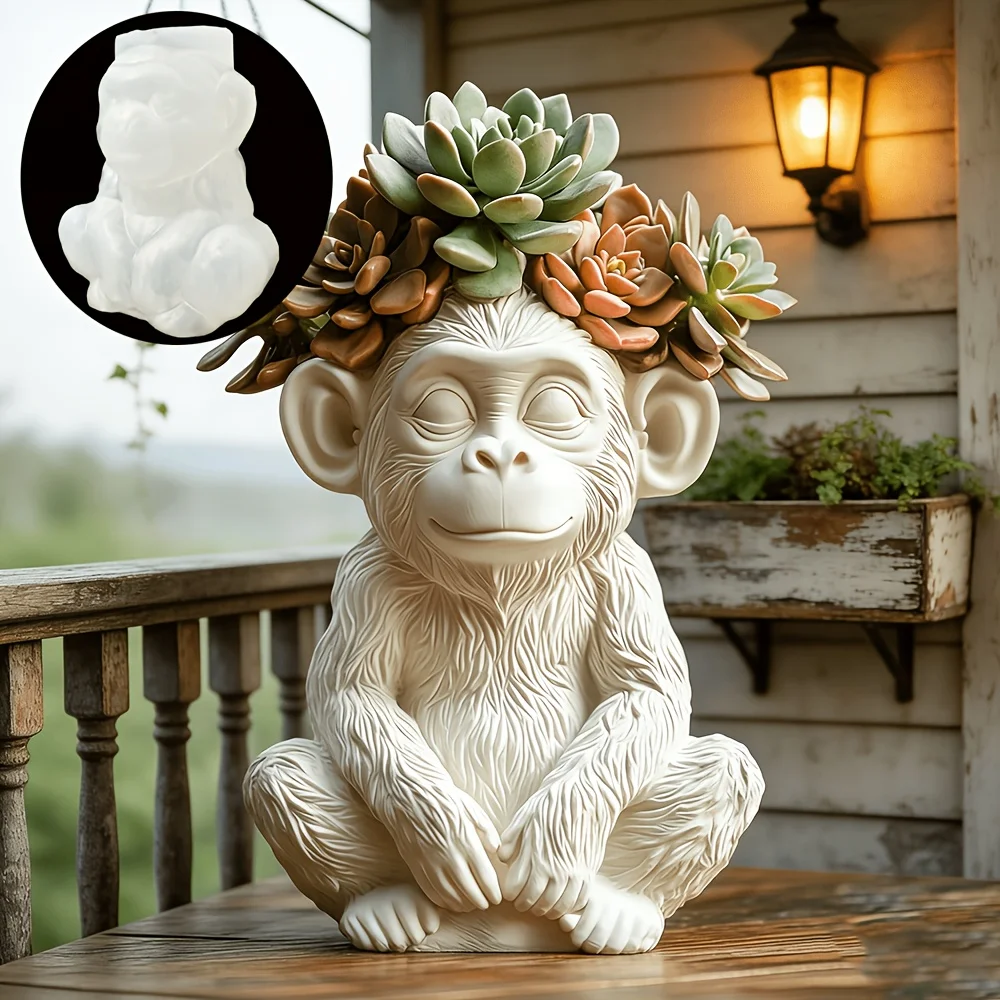 

Cute monkey shaped flower vase resin silicone mold smiling gorilla shaped pen holder flowerpot concrete cement gypsum molds