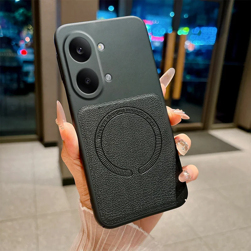 

For Xiaomi Poco X8 Pro and X8 Pro Max Magnetic Case Luxury Leather Texture Wireless Charging Shockproof Bumper Back Cover