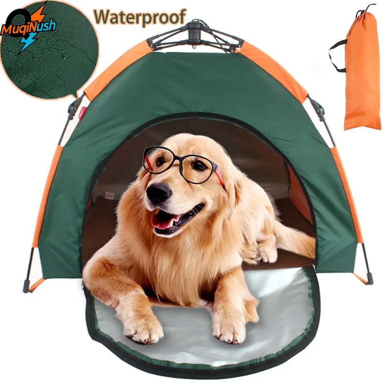 

MuqiNush Waterproof Pet Tent Portable Automatic Folding Dog Bed House With Cushion Easy Assemble Fit Golden Husky Outdoor Indoor
