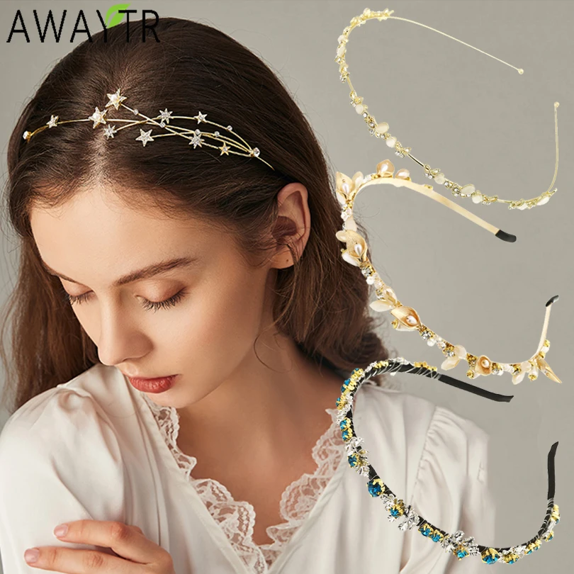 New Women Crystal Bridal Crown Hairbands Trendy Hollow Out Star Headband Rhinestone Hair Hoop Elegant Hair Accessories Jewelry