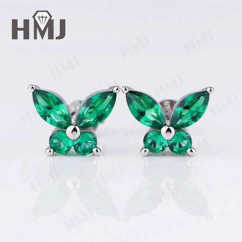 

Emerald Earrings Butterfly Shape S925/10K/14K/18k Lab Grown Gemstones Hypoallergenic Party Gift Charms ​Factory Outlet Elegant