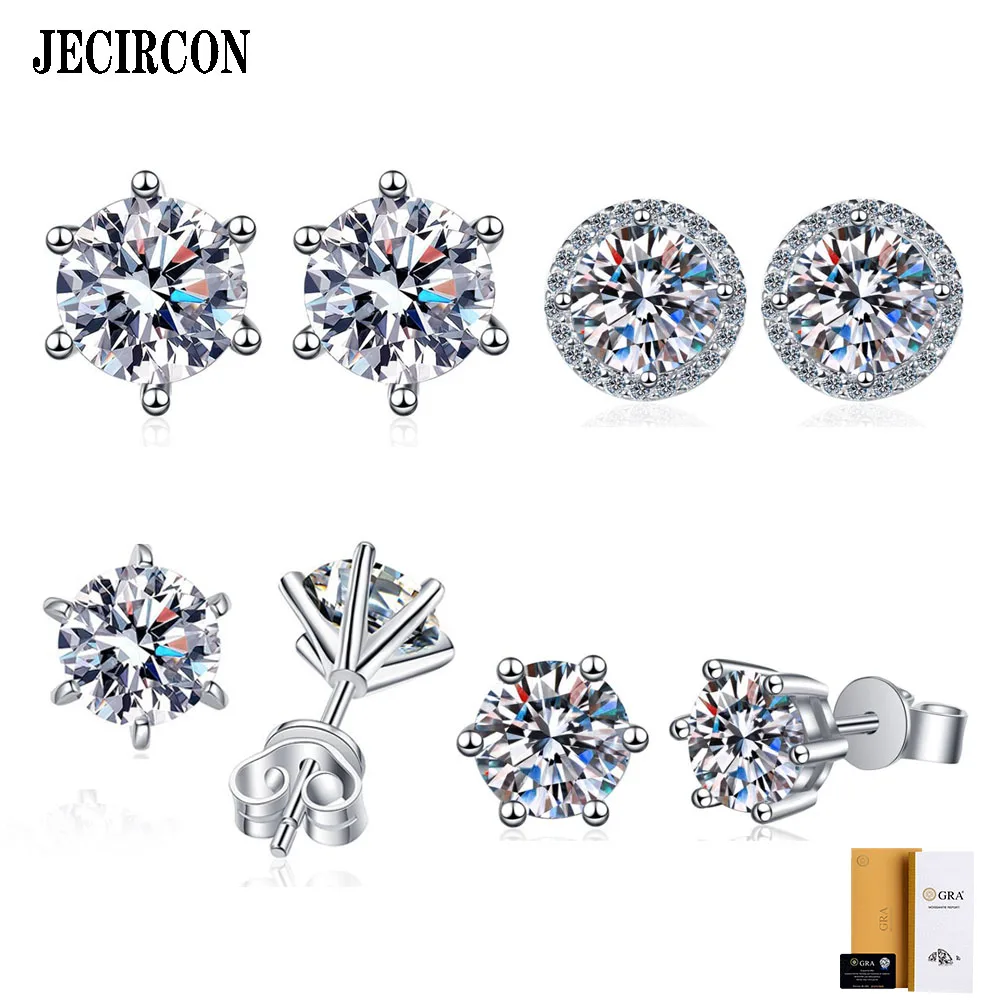 

JECIRCON S925 Sterling Silver Platinum-Plated Earrings Classic Men's and Women's Round Moissanite Studs Simple Versatile Jewelry