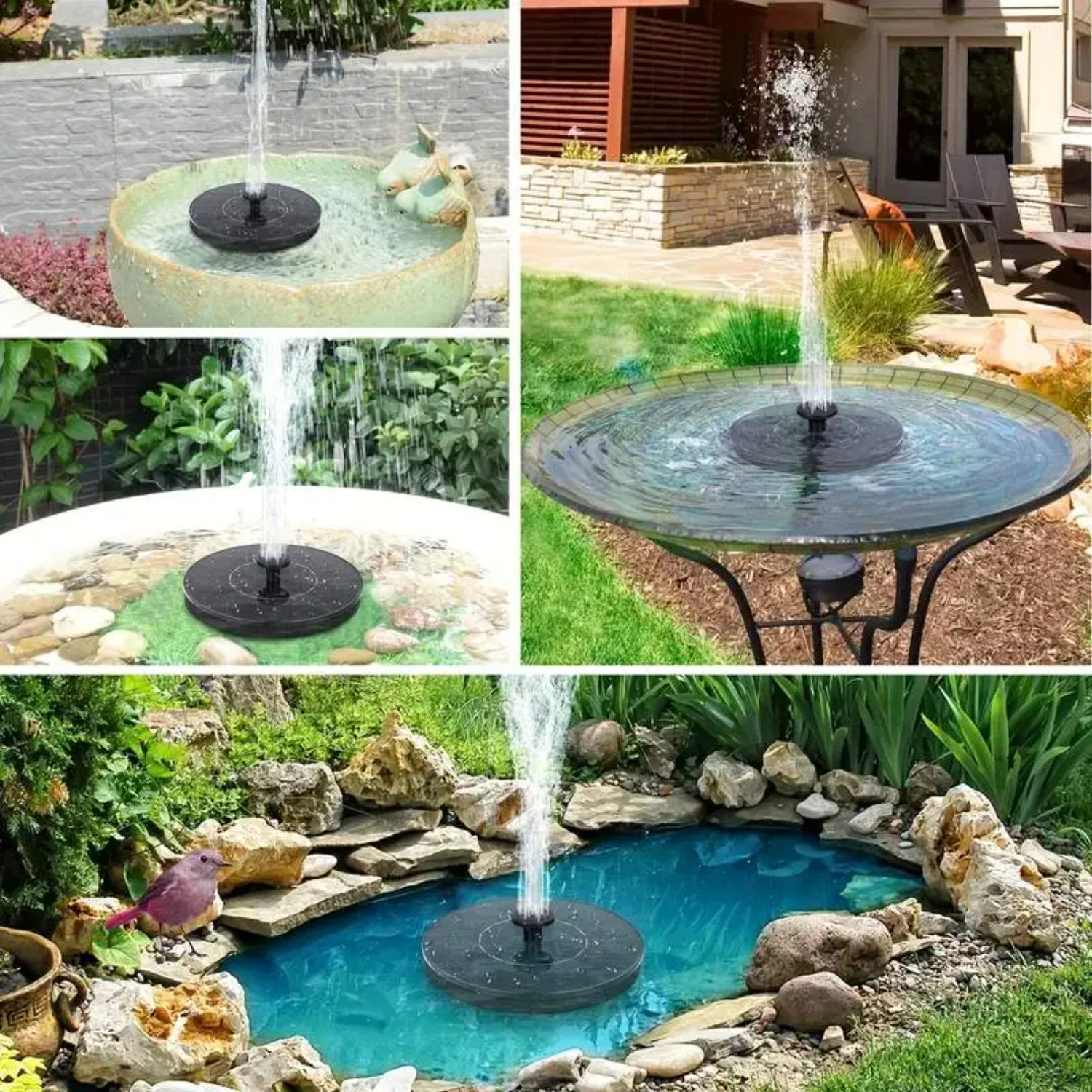 Outdoor Solar Powered Fountain with 6 Nozzles for Bird Bath Ponds, Garden, Swimming Pool, and Fish Tank - Solar Fountain Water