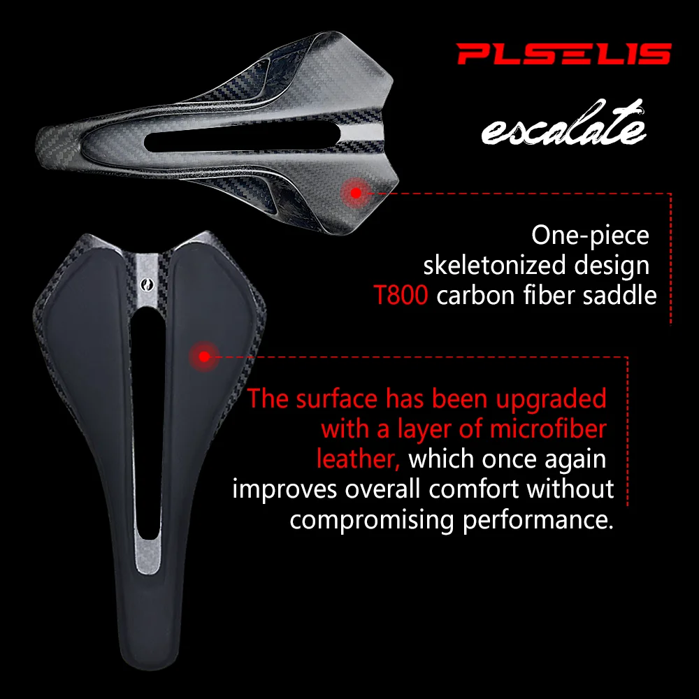 

Plselis Full Carbon Fiber Saddle Hollow Breathable Ergonomic Design Bicycle Saddle Lightweight at 100g Comfortable Riding