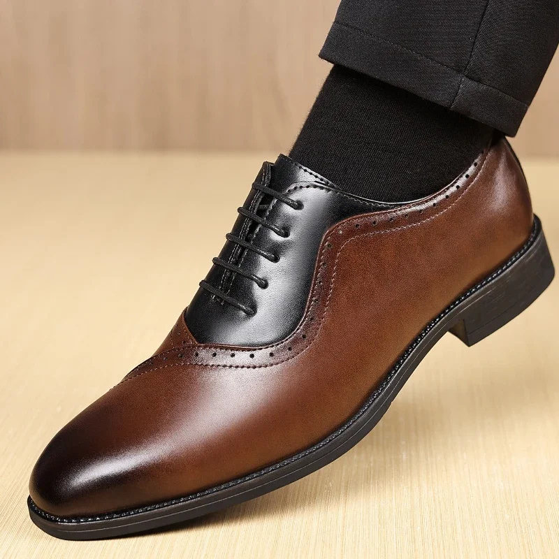 Men's Dress Shoes Luxury High Quality Oxford Shoes for Men Square Toe Lace-Up Wedding Party Shoes Business Formal Casual Loafers