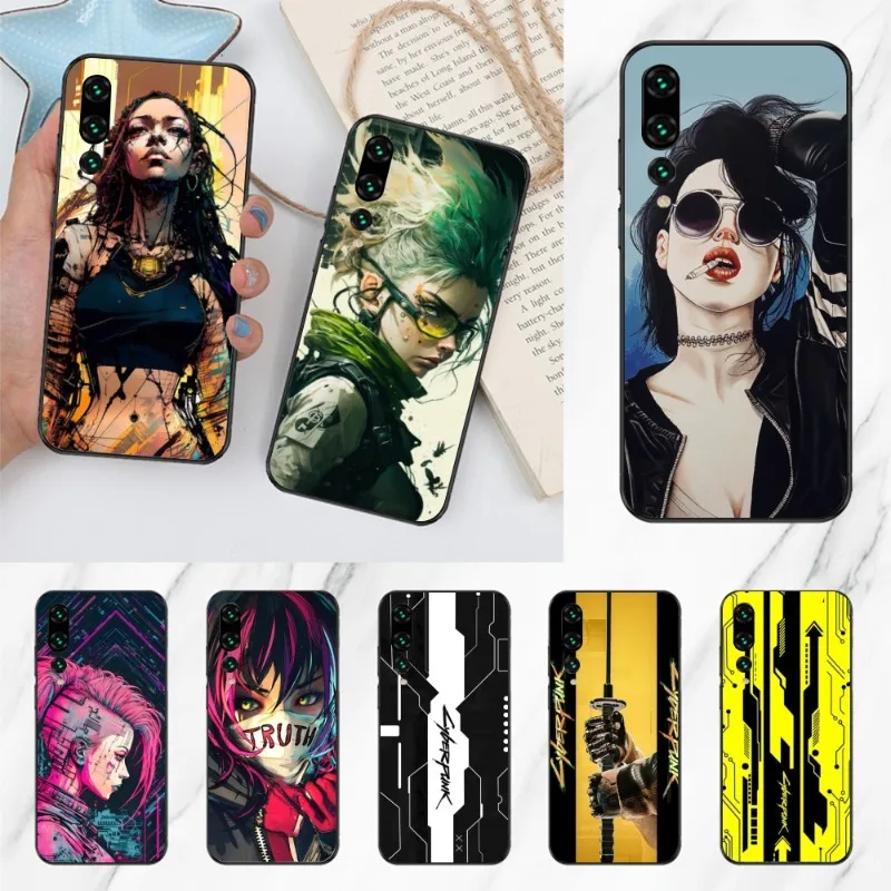 Cyberpunk Girl Anime Phone Case for Huawei P50 P40 P30 Pro Lite P Smart 2021 2019 Magic 3 Black Soft Phone Cover Funda