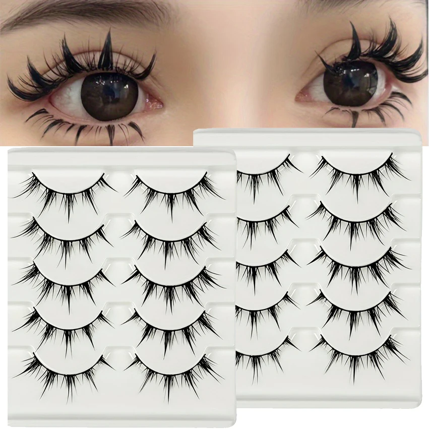 10 Paar/2er-Pack Anime-inspirierte falsche Wimpern, Cartoon-Augen-Kunstwimpern, dramatischer Dämonenstil, voluminös und verlängert