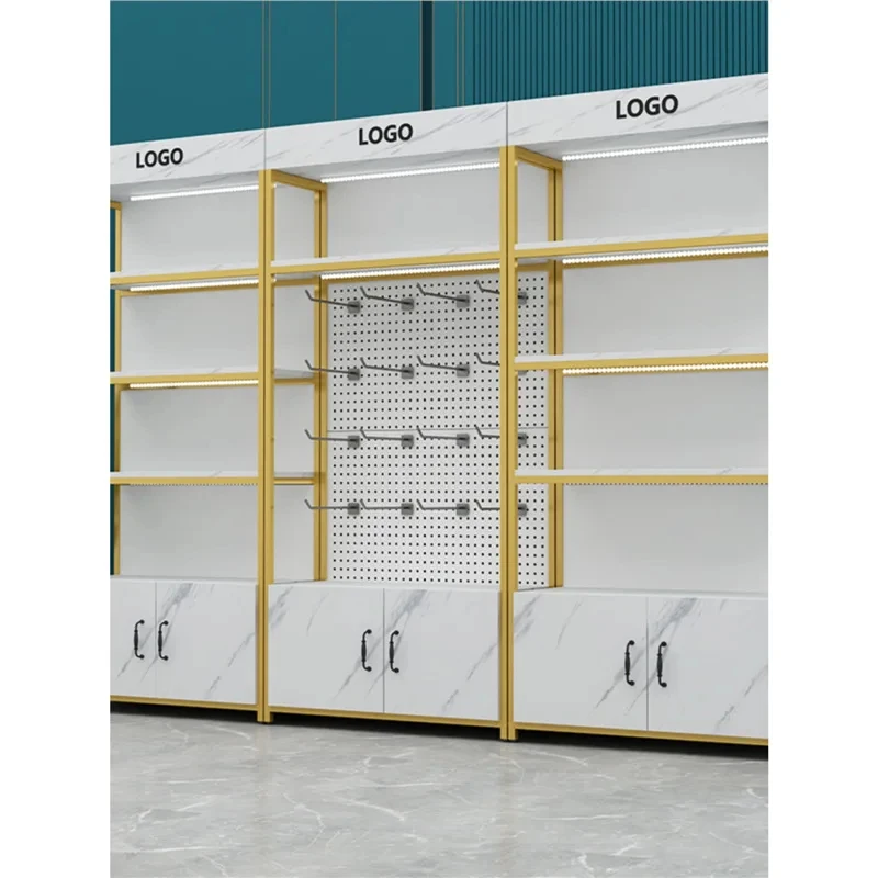 custom.Custom Luxury Skincare Display Cabinets Salon Nail Display Rack Cosmetic Shop Shelf Hanging Hook Shelf