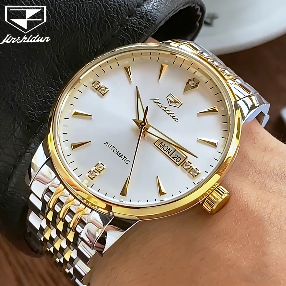 

JSDUN Men's Watches Classic Business Fine Steel Original Automatic Mechanical Wristwatch for Man Waterproof Luminous Calnedar