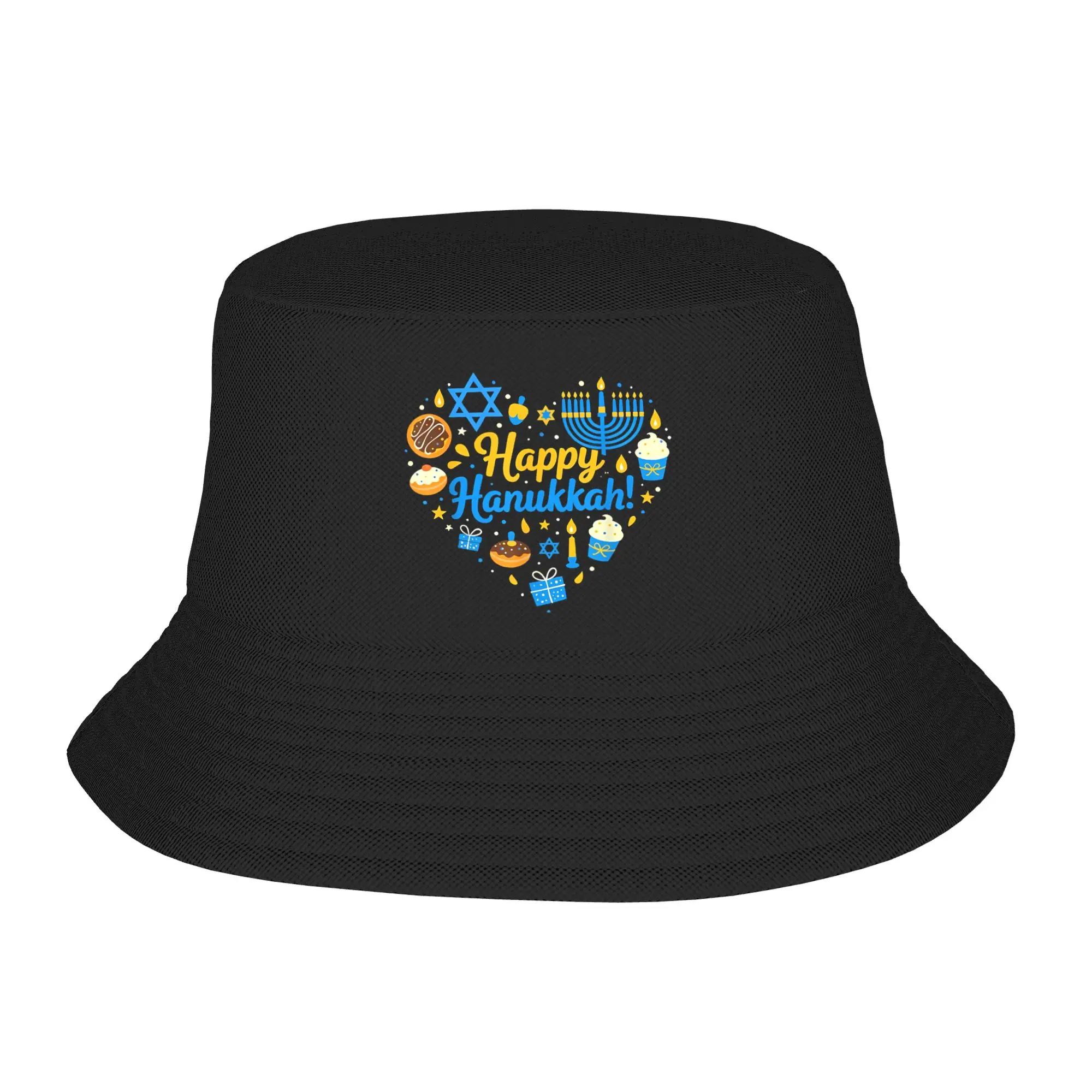 Happy Hanukkah Bucket Hat for Men Women Beach Menorah Candle Sun Hat Streetwear Foldable for Fishing Hat Bob