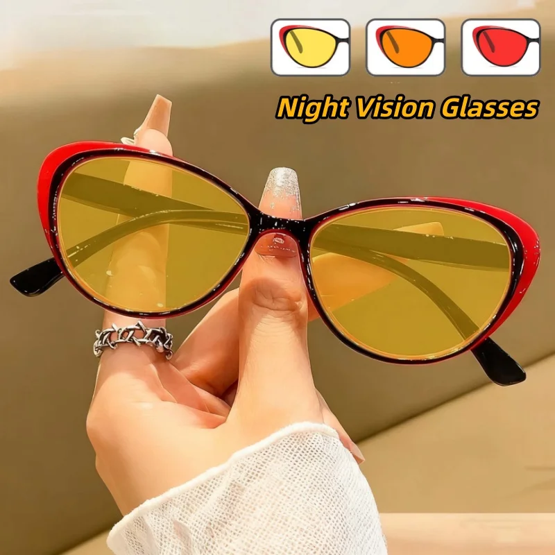 

Retro Cat Eye Night Vision Anti Blue Light Glasses Play Computer Games Protective Eyeglasses Orange Red Lenses Lady Gentleman