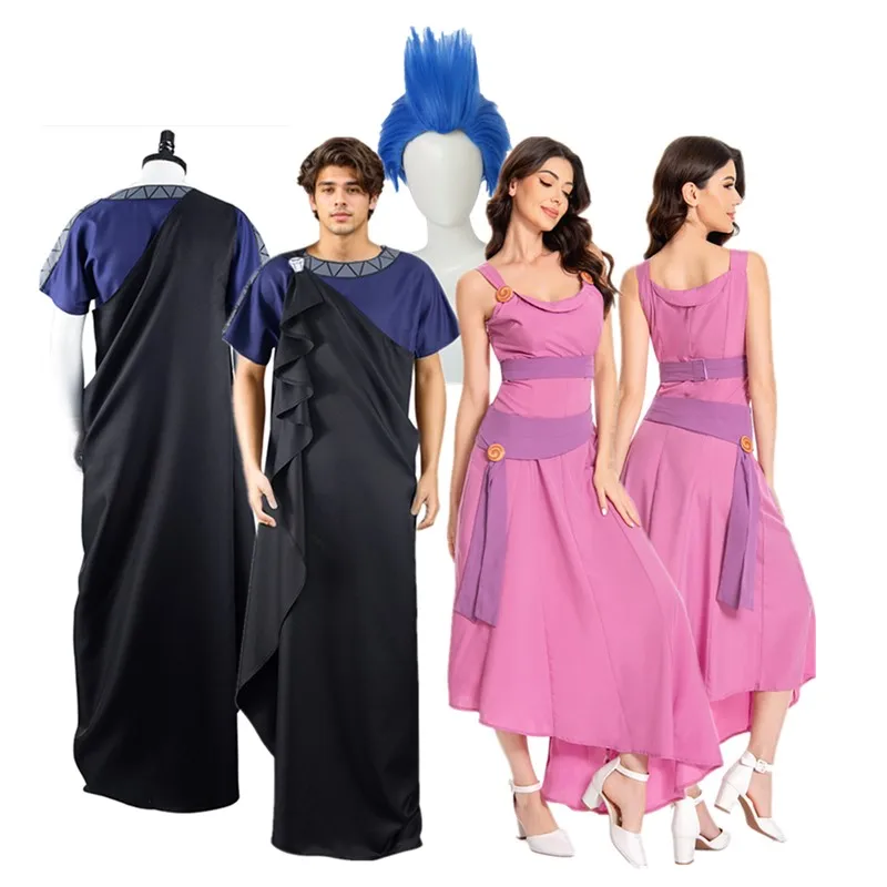 Hercules Megara fantasía Hades disfraces Cosplay disfraz de Anime hombres camiseta bata mujer vestido peluca trajes Halloween carnaval traje