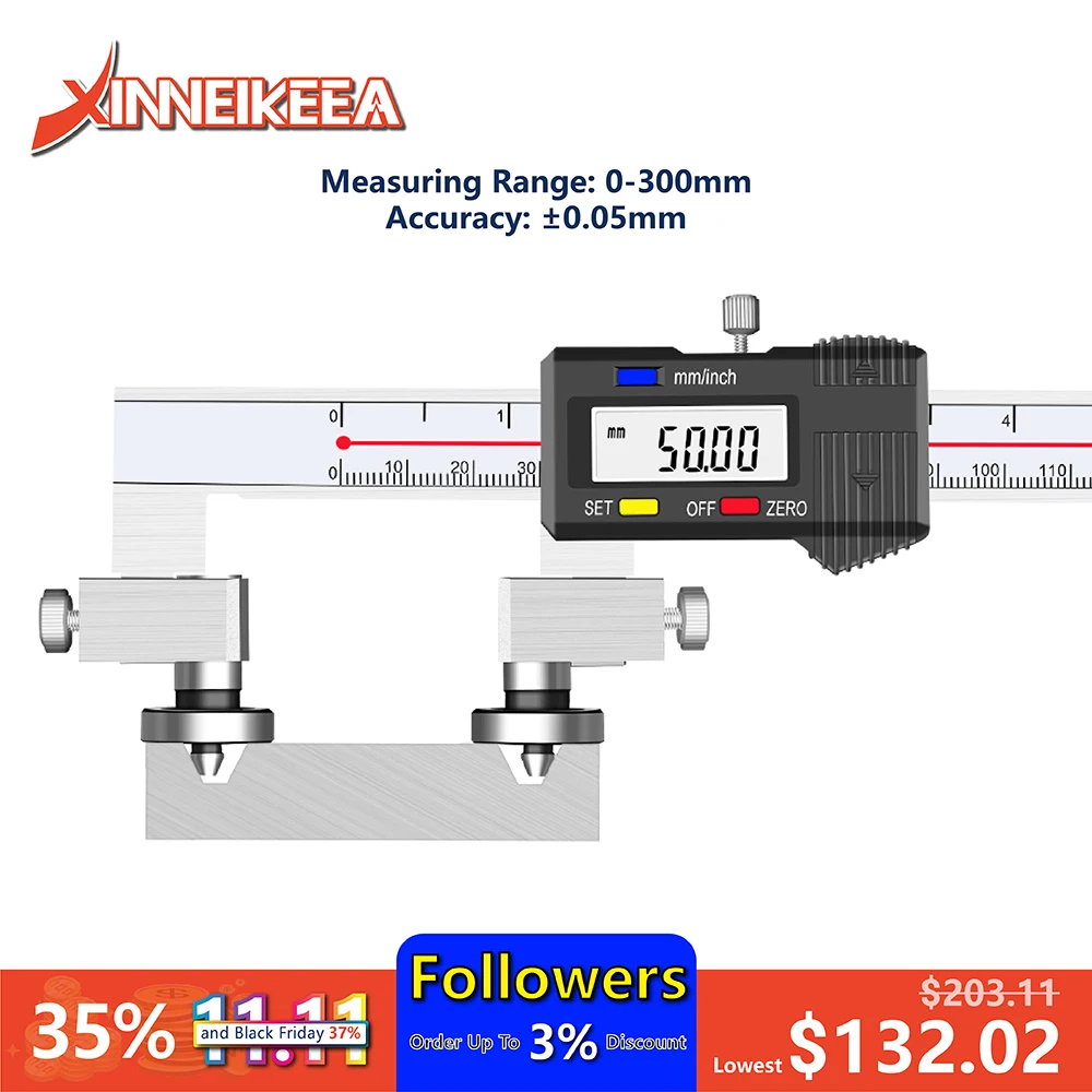 Oil Seal Groove Caliper Center Distance Digital Display Caliper Measuring Tools Conical Head Oil Seal Groove Caliper 20-300mm