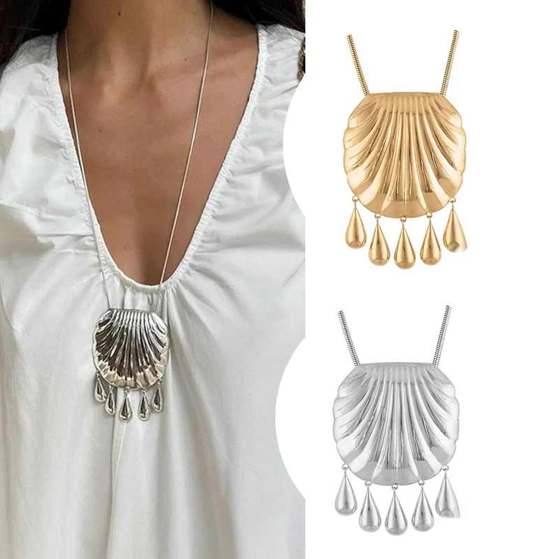 

1 шт., Европа, американское золото, серебро, большой кулон с кисточкой в виде ракушки, ожерелье высокого качества, женское модное ювелирное изделие, тренд для вечеринок