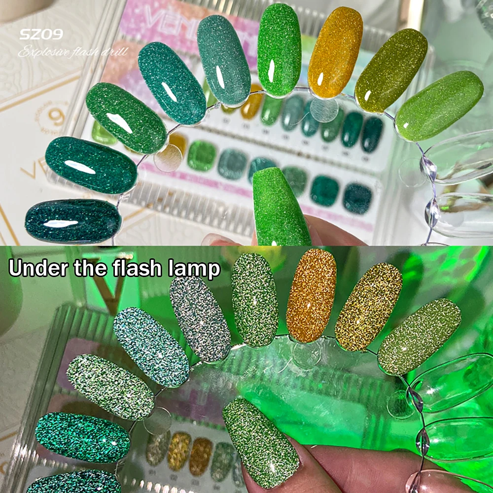 

Vendeeni 9 цветов/набор Зеленый вспышка Сломанный алмазный гель-лак для ногтей УФ-светодиод Soak Off Блестящий гель-лак с дисплеем TPO/HEMA FREE