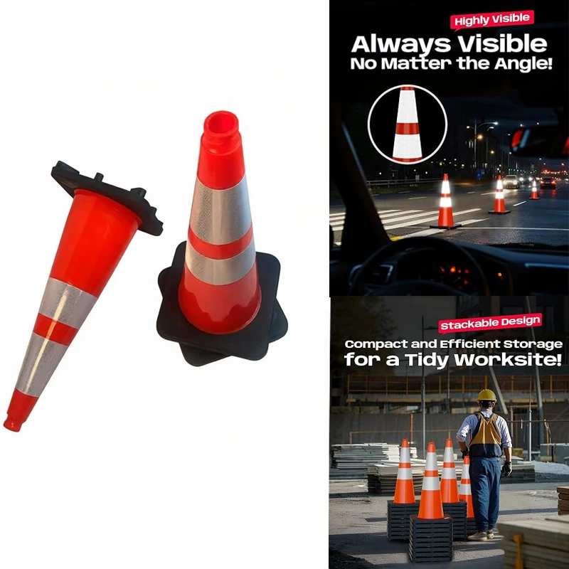 1pcs/2pcs PVC Reflective Cone, Pressure Resistant Road Construction Isolation Safety Warning ，Parking Space Anti-Occupation Tool