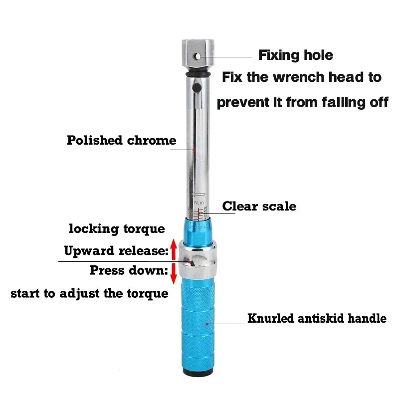 Torque Wrench Interchangeable Head 2-60Nm 9*12mm Square Drive Accuracy 4%Car Repair Maintanence Spanner Multifunctional Tool