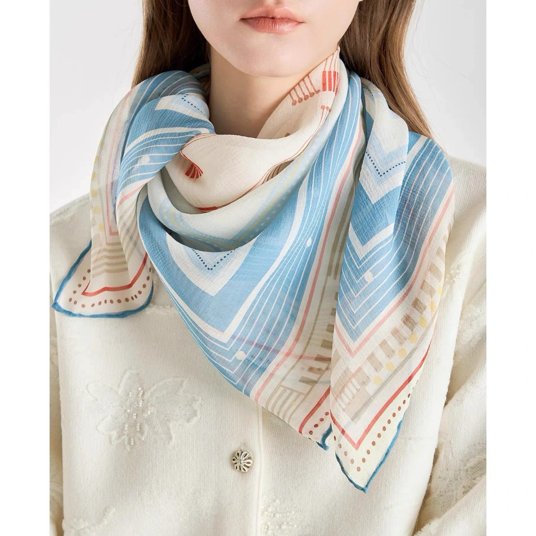 

Lemon Cheese LAN26 Spring Versatile Letter Print Luxury Large Scarf Silk Scarf Floral Pattern Pure Color Spring Autumn Season