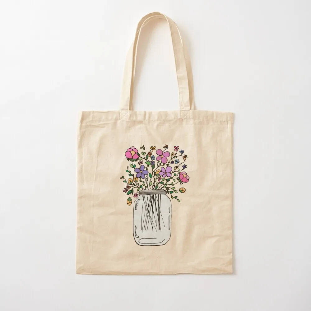 

Mason Jar with Flowers Tote Bag hand bags supermarket folding bag Canvas hand bag ladies