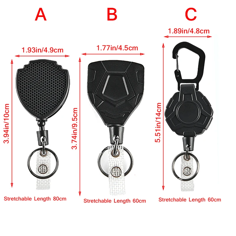 1Pc Retractable Easy-To-Pull Buckle Badge Reel Carabiner Key Chain Anti-Theft Anti-Lost Key Chain with Steel Cord