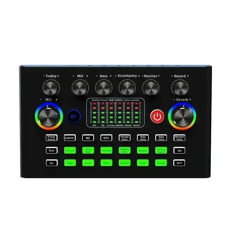 F009 Audio Mixer Live Sound Card and Audio Interface with DJ Mixer Effects and Voice Changer Podcast Production Studio Equipment