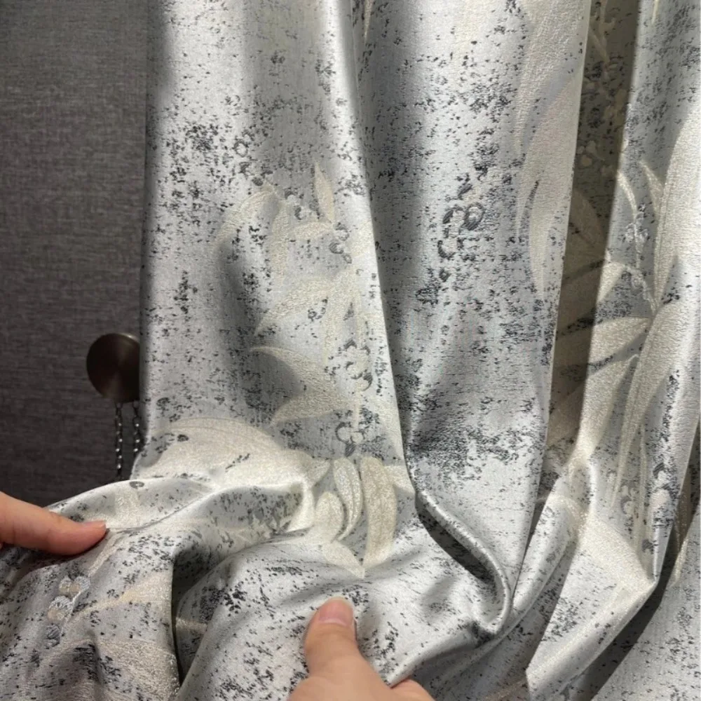 New Bamboo Leaf High Precision Gold Thread Jacquard Curtains for Living Room Bedroom Dining Study Hall Custom Size Decor