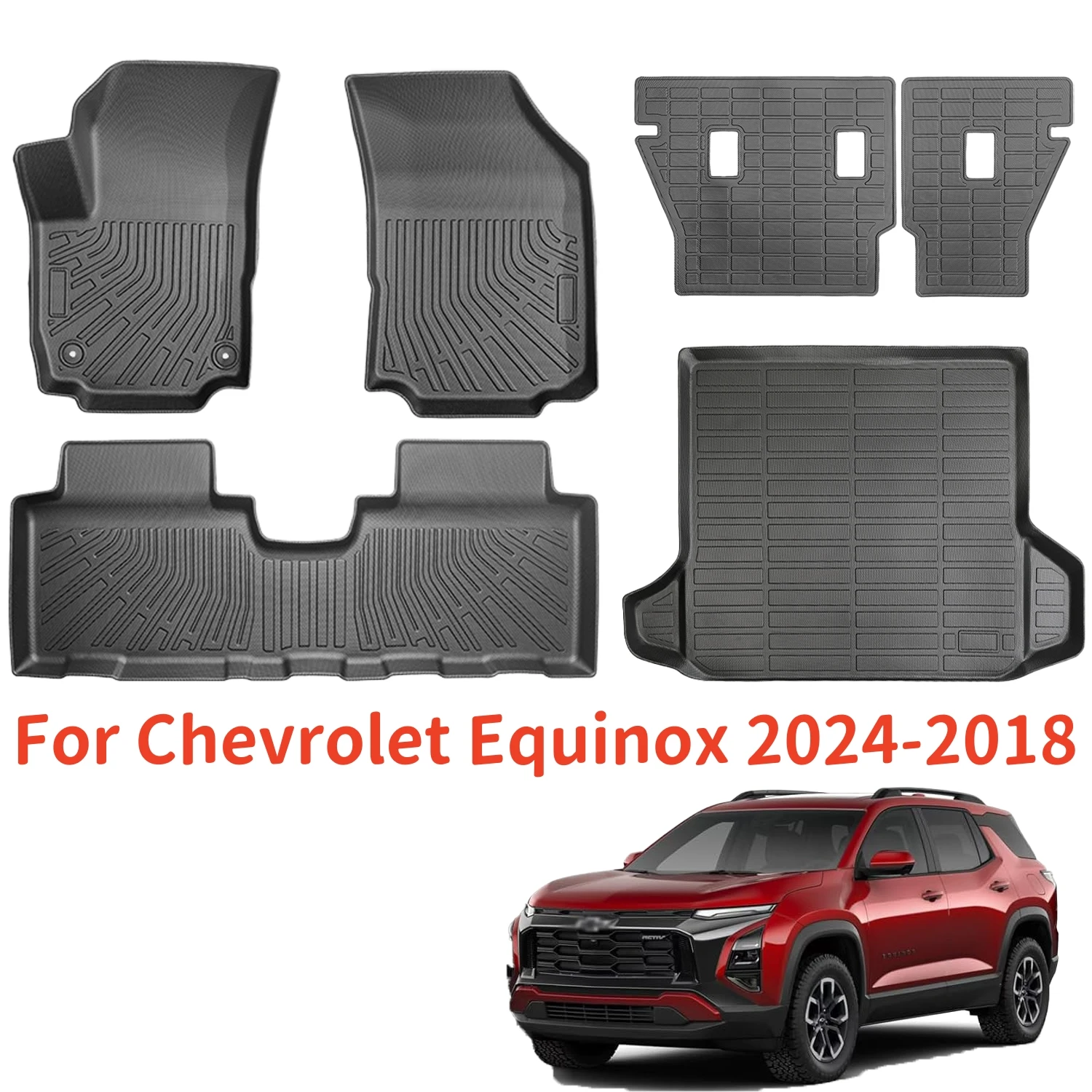 For GMC Terrain Chevrolet Equinox 2023 2024 - 2018 TPE Floor Mats Trunk Mats & Backrest Pad, Waterproof Protective Left Rudder