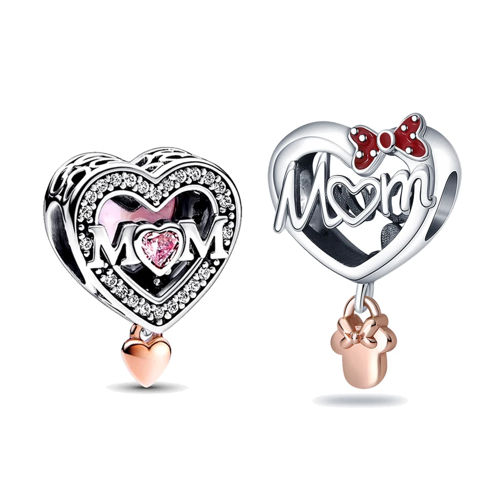 Two-tone Openwork Mom & Heart Charm Silver Plated Fit Pandora Charms Silver 925 Original Bracelet for Jewelry Making