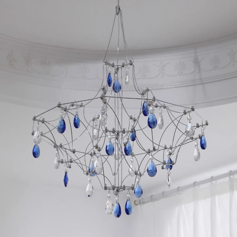 الفرنسية الفاخرة الأزرق كريستال قلادة Led أضواء رومانسية الفن المعيشة غرفة الطعام الثريات الإضاءة ديكور غرفة نوم مصابيح معلقة #5