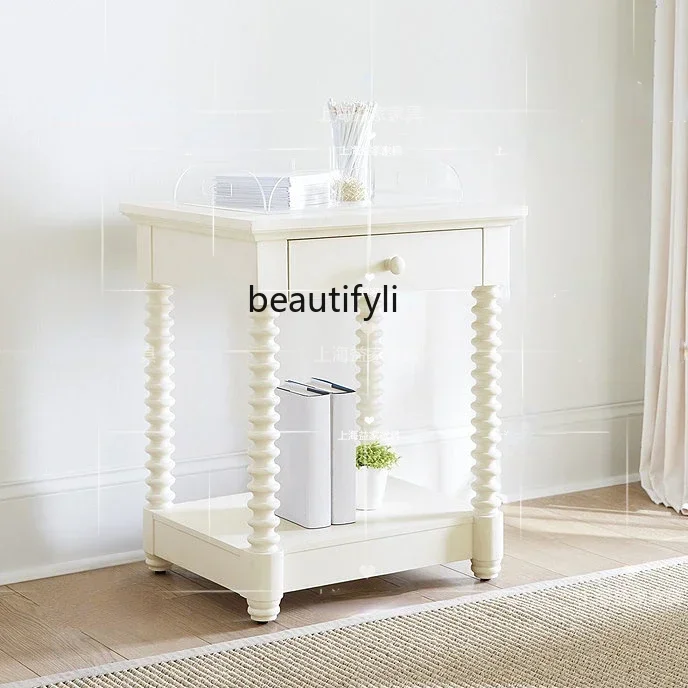 X White Solid Wood Side Table Bedside Table Bedroom Storage Simple American Roman Column Four-Bucket Cabinet Corner