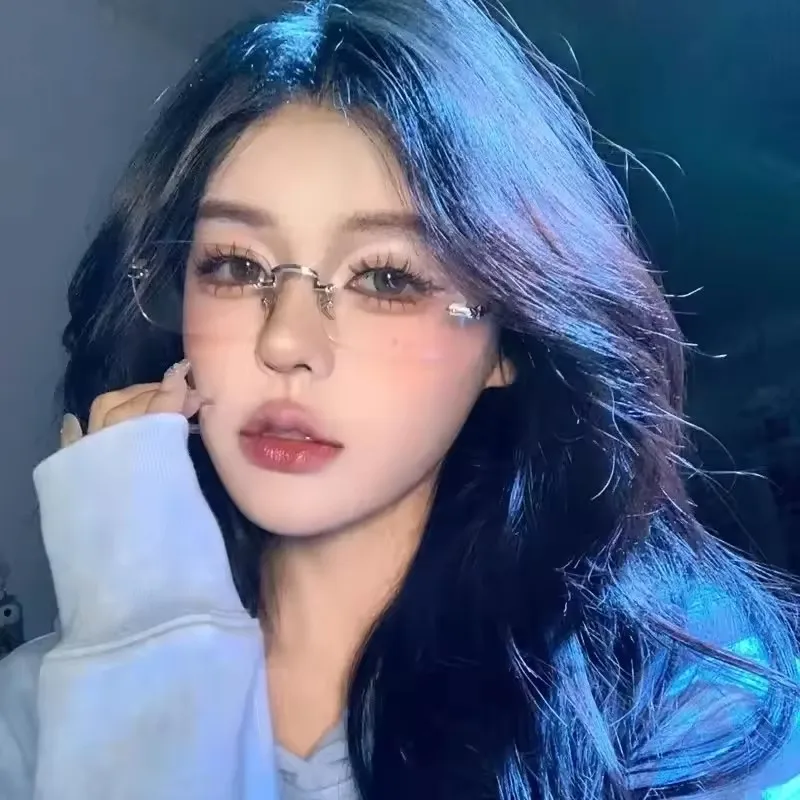 2024 Square Rimless Anti-Blue Light Glasses Women Men Summer Silver Frame Optical Spectacle Eyeglasses Computer Reading Eyewear