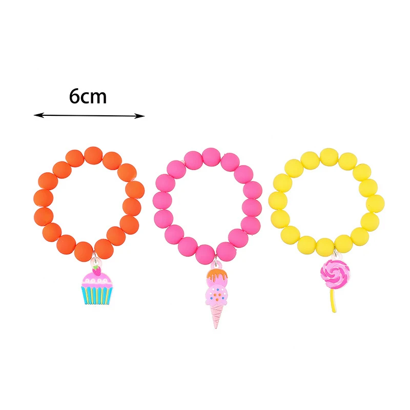 3pcs/set Lollipop Ice Cream Charm Girls Bracelet Candy Colored Beaded Stretch Bracelets Friendship Best Friend Jewelry Gift