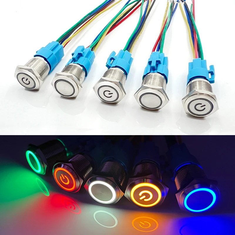 

16/19/22mm IP65 Waterproof Dustproof Metal Push Button Power Switch with LED - 12-24V 220V for Industrial Machinery Control